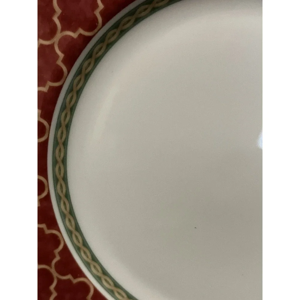 Fitz & Floyd Porcelain Sonoma Coral Arabesque Green Rope Edge Replacement Plate